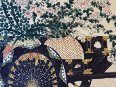 Follower of Qu Zhaolin 屈兆麟 (1866-1937): 'Three chariots with flowers', ink and colour on paper, dated 1945 — 照片 10