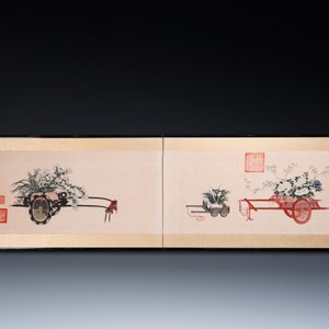 Follower of Qu Zhaolin 屈兆麟 (1866-1937): 'Three chariots with flowers', ink and colour on paper, dated 1945 — 照片 3