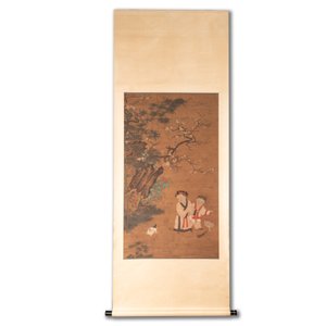Follower of Su Hanchen 蘇漢臣 (1094-1172): 'Child playing with a cat', ink and colour on silk, Ming or later — foto 2