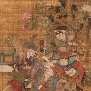 Follower of Su Hanchen 蘇漢臣 (1094-1172): 'Knick-knack peddler', ink and colour on silk, Qing or later — foto 1
