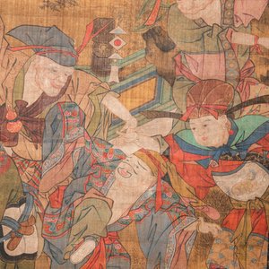 Follower of Su Hanchen 蘇漢臣 (1094-1172): 'Knick-knack peddler', ink and colour on silk, Qing or later — foto 3