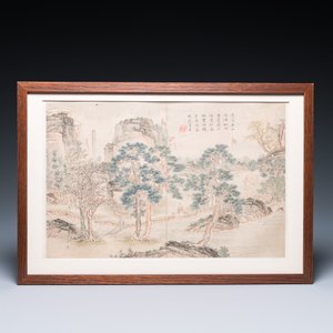 Follower of Tang Yin 唐寅 (1470-1524): 'Five landscapes and an album with two landscapes', ink and colour on silk, 20th C. — photo 5