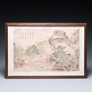 Follower of Tang Yin 唐寅 (1470-1524): 'Five landscapes and an album with two landscapes', ink and colour on silk, 20th C. — photo 6
