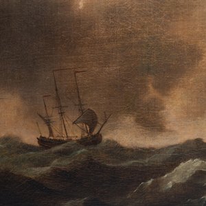 Follower of Willem van de Velde (1633-1707): 'Marine view with four British ships at sea', oil on canvas — 照片 3