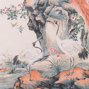 Follower of Yan Bolong 顏伯龍 (1898-1955): 'Two peacocks and two cranes', ink and colour on paper — 照片 7