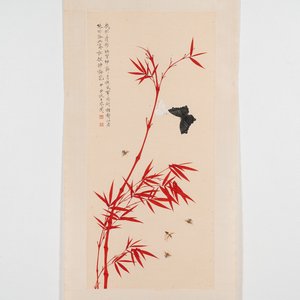 Follower of Yu Fei'an 于非闇 (1889-1959): 'Bamboo and butterfly', ink and colour on paper, dated 1944 — foto 1