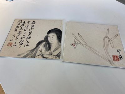 Follower of Zhang Daqian 張大千 (1898-1983): 'Beauty' and 'Orchid', ink and colour on paper — 照片 1