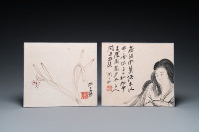 Follower of Zhang Daqian 張大千 (1898-1983): 'Beauty' and 'Orchid', ink and colour on paper