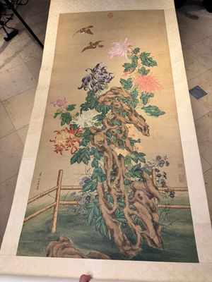 Follower of Zou Yigui 邹一桂(1686-1772): 'Chrysanthemum', ink and colour on paper, 20th C. — photo 1