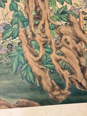 Follower of Zou Yigui 邹一桂(1686-1772): 'Chrysanthemum', ink and colour on paper, 20th C. — photo 3