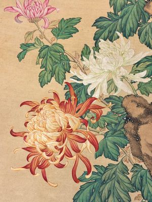 Follower of Zou Yigui 邹一桂(1686-1772): 'Chrysanthemum', ink and colour on paper, 20th C. — photo 7