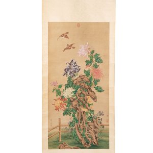 Follower of Zou Yigui 邹一桂(1686-1772): 'Chrysanthemum', ink and colour on paper, 20th C. — photo 1