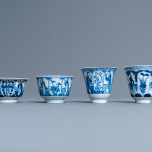 Forty-six Chinese blue and white cups and twenty-five saucers with 'Long Eliza', various marks, 19th C. — 照片 4