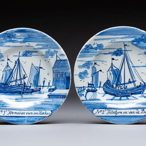 Four blue and white Dutch Delft 'Herring Fishery' plates, 18th C. — photo 2