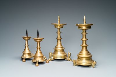 Four bronze candlesticks, Flanders or Germany, 15/16th C.