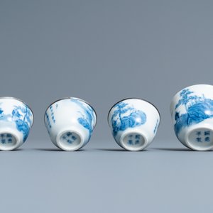Four Chinese blue and white 'Bleu de Hue' cups for the Vietnamese market, Tu Duc reign mark, 19th C. — 照片 6