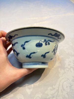 Four Chinese blue and white bowls, Qi Zhen Ru Yu 奇珍如玉 and Ding mark, Kangxi/Qianlong — photo 16