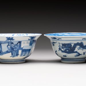 Four Chinese blue and white bowls, Qi Zhen Ru Yu 奇珍如玉 and Ding mark, Kangxi/Qianlong — photo 3