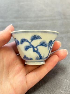 Four Chinese blue and white 'boy and buffalo' cups, Qi Yue Ru Yu 奇玥如玉 and Kun Chi Yu Shi 崑池玉石 marks, Yongzheng — 照片 9