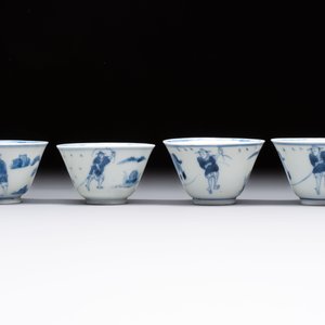 Four Chinese blue and white 'boy and buffalo' cups, Qi Yue Ru Yu 奇玥如玉 and Kun Chi Yu Shi 崑池玉石 marks, Yongzheng — 照片 2