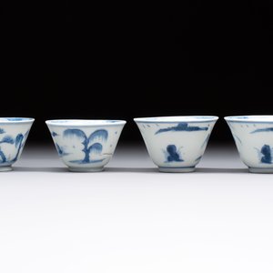Four Chinese blue and white 'boy and buffalo' cups, Qi Yue Ru Yu 奇玥如玉 and Kun Chi Yu Shi 崑池玉石 marks, Yongzheng — 照片 3