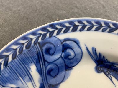 Four Chinese blue and white 'cranes and pagoda' saucers, ex-collection of August the Strong, Kangxi — photo 7