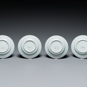Four Chinese blue and white 'cranes and pagoda' saucers, ex-collection of August the Strong, Kangxi — photo 3