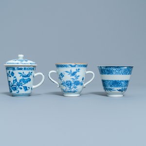 Four Chinese blue and white cups and saucers and three large cups, Kangxi/Qianlong — 照片 13
