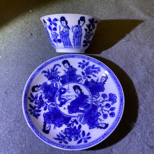 Four Chinese blue and white cups and saucers, Kangxi — 照片 29