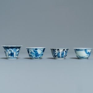 Four Chinese blue and white cups and saucers, Kangxi — 照片 7