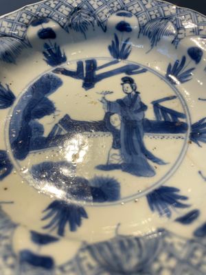 Four Chinese blue and white 'Eight Immortals' cups and saucers and five saucers, Chenghua and Lu mark, Kangxi — foto 11