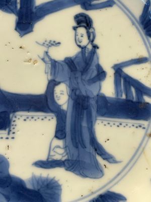 Four Chinese blue and white 'Eight Immortals' cups and saucers and five saucers, Chenghua and Lu mark, Kangxi — foto 15