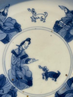 Four Chinese blue and white 'Eight Immortals' cups and saucers and five saucers, Chenghua and Lu mark, Kangxi — foto 5