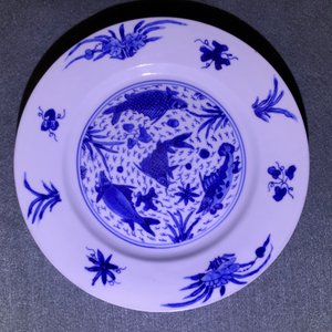 Four Chinese blue and white 'fish in a pond' plates, Kangxi mark and of the period — photo 10