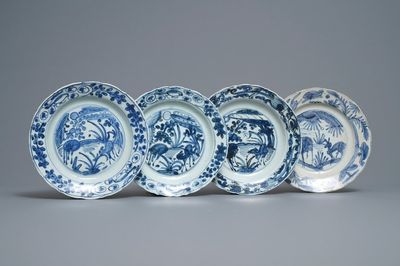 Four Chinese blue and white kraak porcelain 'deer' plates, Wanli