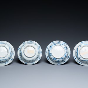 Four Chinese blue and white kraak porcelain klapmuts bowls, Wanli — 照片 3