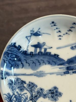 Four Chinese blue and white 'landscape' cups and saucers, Kangxi — photo 6