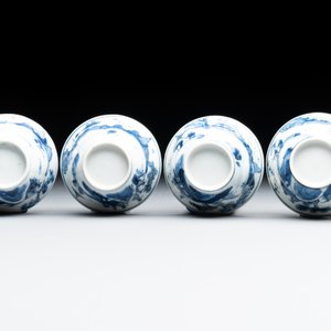 Four Chinese blue and white 'landscape' cups and saucers, Kangxi — photo 9