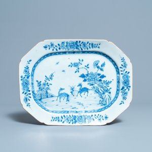 Four Chinese blue and white octagonal 'deer' dishes, Qianlong — 照片 2