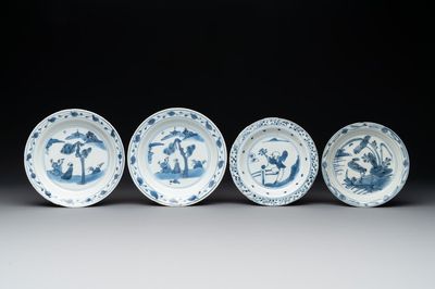 Four Chinese blue and white plates, Wanli and late Ming