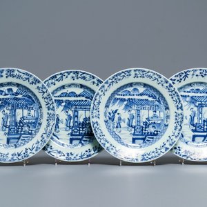 Four Chinese blue and white 'Romance of the Western Chamber' plates, Yongzheng — photo 1