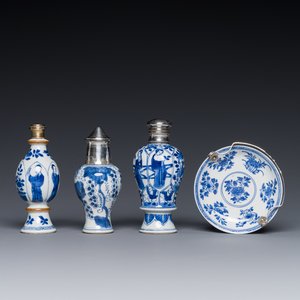 Four Chinese blue and white silver mounted porcelain, Kangxi — photo 1
