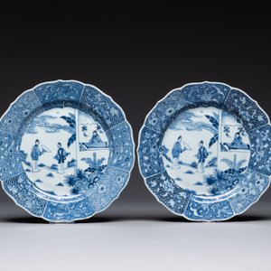 Four Chinese blue and white 'Xi Xiang Ji' plates, Qianlong — foto 4