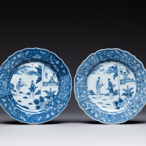 Four Chinese blue and white 'Xi Xiang Ji' plates, Qianlong — foto 6