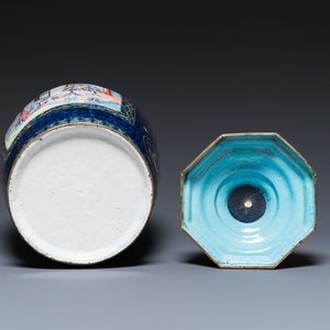 Four Chinese blue-ground Canton enamel wares, Qianlong/Jiaqing — 照片 7