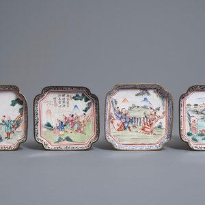 Four Chinese Canton enamel square saucers, Qianlong — photo 1