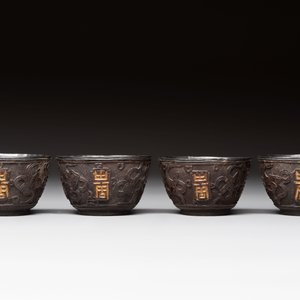 Four Chinese carved and silver-lined coconut cups, 19/20th C. — photo 5