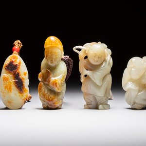 Four Chinese celadon and russet jade carvings, Qing — foto 1