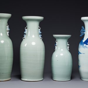 Four Chinese celadon-ground blue and white vases, 19th C. — 照片 3