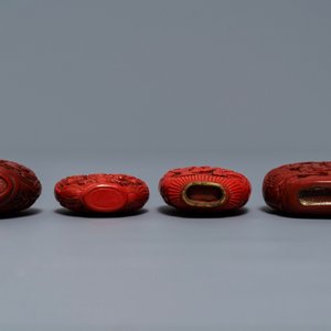 Four Chinese cinnabar lacquer snuff bottles, 19/20th C. — 照片 6